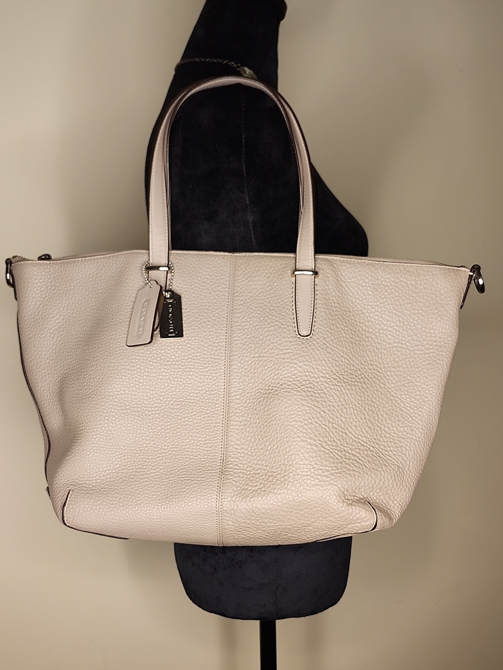 Coach Bleecker Pebbled Leather Shopper Tote Gray Large Work Travel Bag